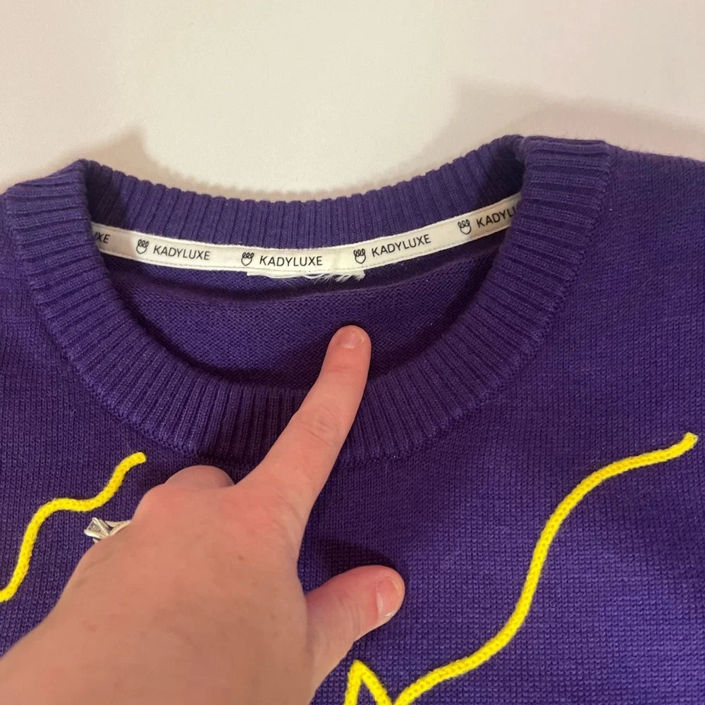 KadyLuxe Women's Purple LSU Tigers Love Note Embroidered Sweater- Small - Picture 7 of 12